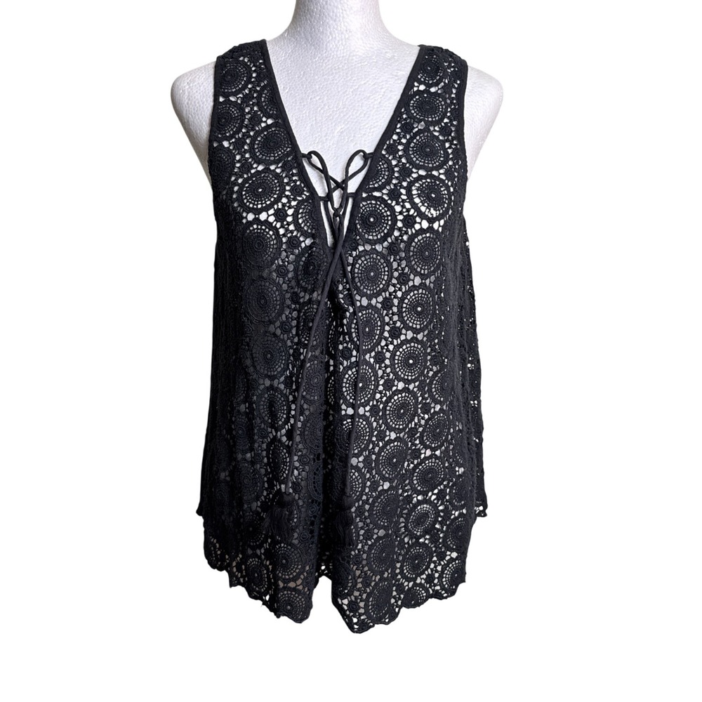 Odd Molly Crochet Lace Sleeveless Tank Top Size 2 M Black Boho Whimsigoth